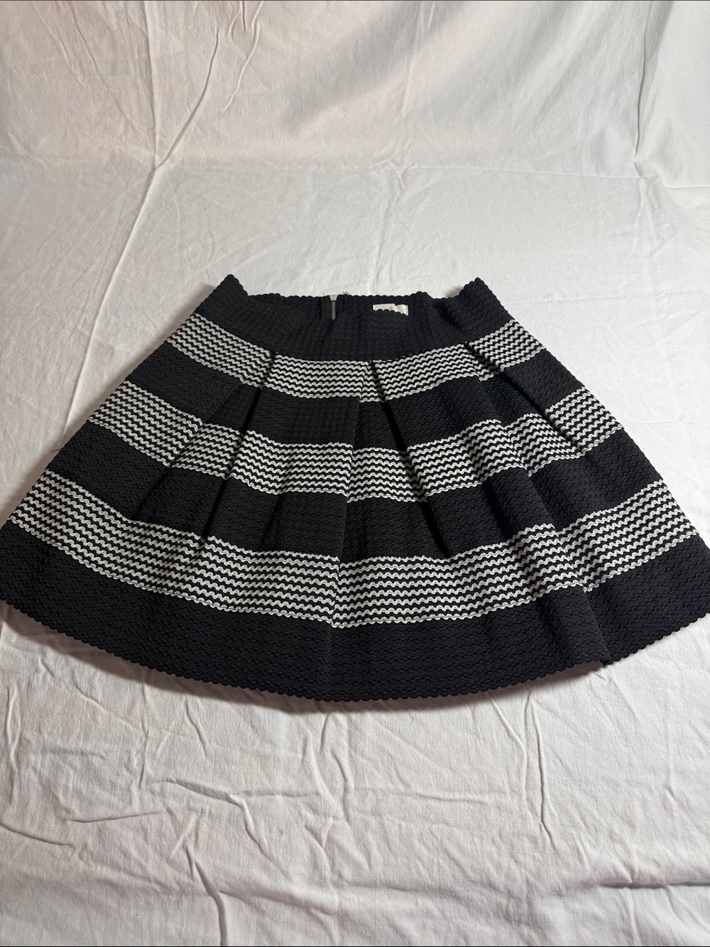 Black and White Striped Pleated Skirt